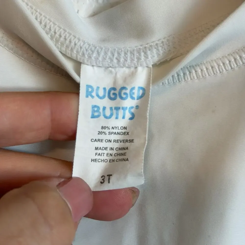 Rugged Butts Boys' UPF 50+ Logo Long Sleeve Rash Guard Swim Top White 3T